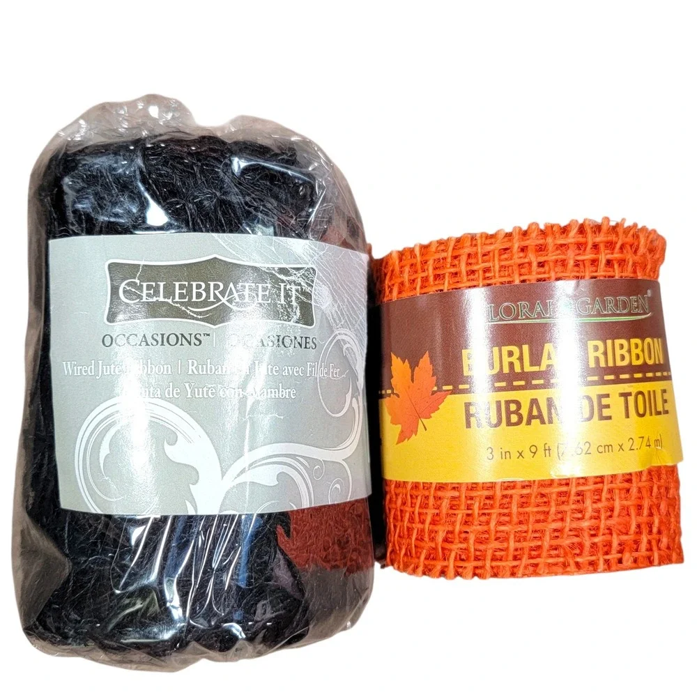 Fall Wire‎ Edged Ribbon Lot of 17 51 Yds Burlap Autumn Harvest Wreath Crafts DIY